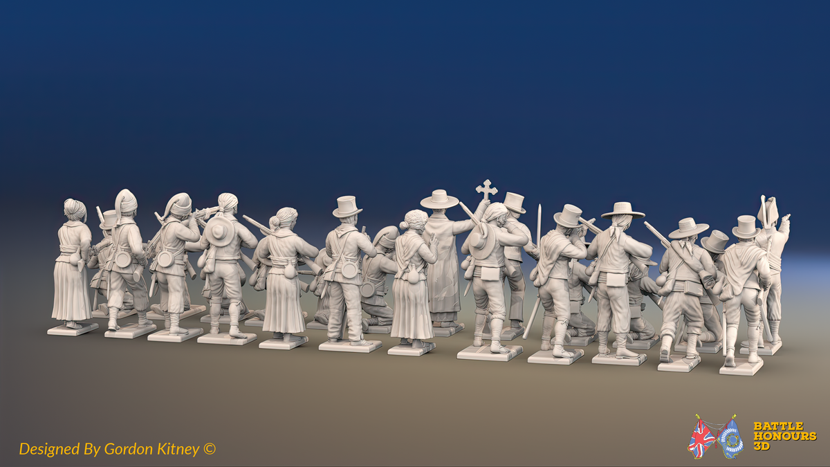 Peninsular War Spanish Guerrilla Battalion Firing Line - Advancing Women - 24 figures, rear view