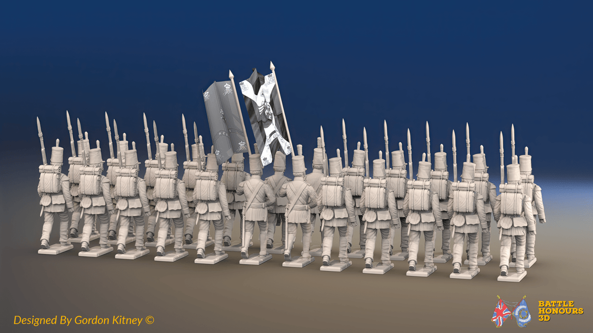 Napoleonic Portuguese Line Infantry Battalion March Attack - With Backpacks - 24 figures, rear view