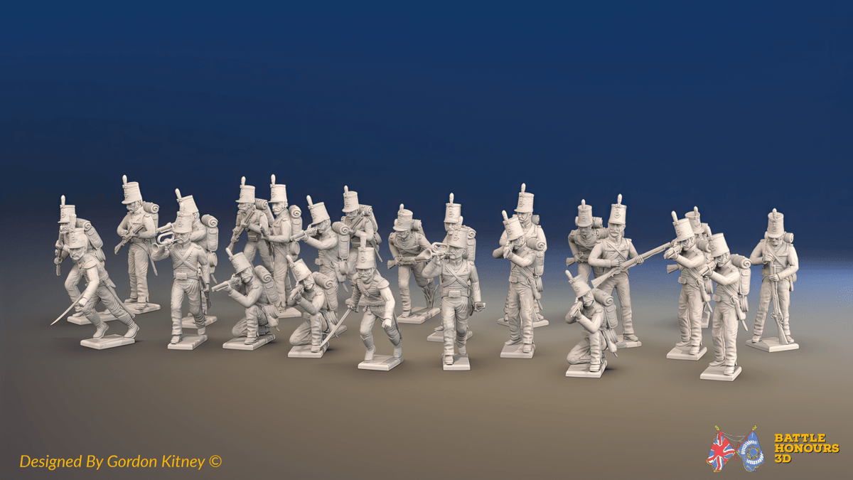 Napoleonic Portuguese 1st Caçadores Battalion Skirmishing - With Backpacks - 24 figures, front view