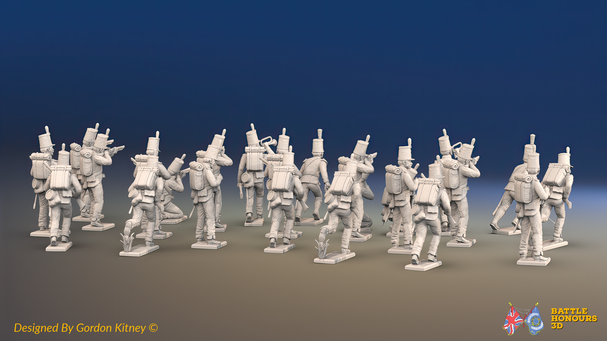 Napoleonic Portuguese 3rd Caçadores Battalion Skirmishing - With Backpacks - 24 figures, rear view