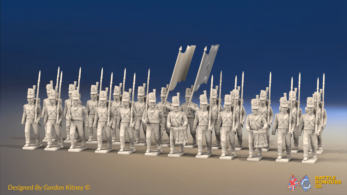 Napoleonic Portuguese Line Infantry Battalion March Attack - Belgic Shako - 24 figures, front view
