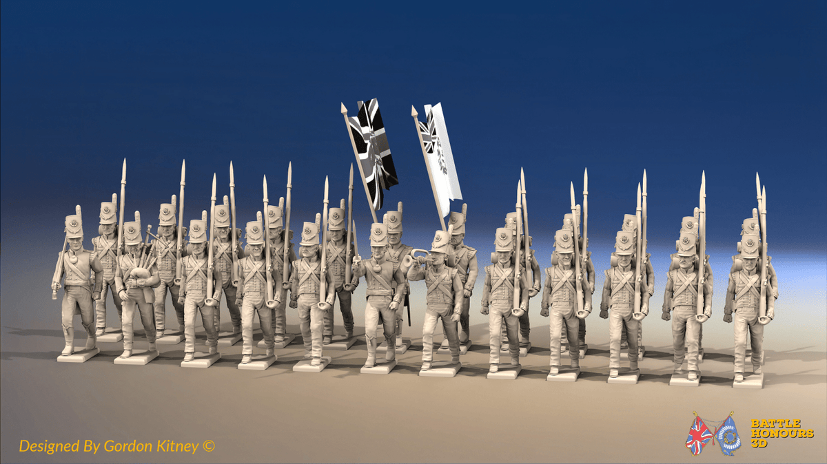 Napoleonic Scottish 71st Highland Light Infantry Battalion March Attack - Belgic Shako - 24 figures, front view
