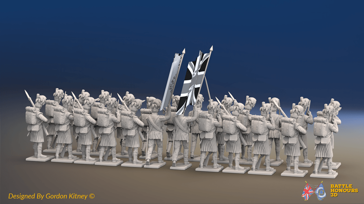 Napoleonic Scottish Highland Battalion Firing Line - Kilts - 24 figures, rear view