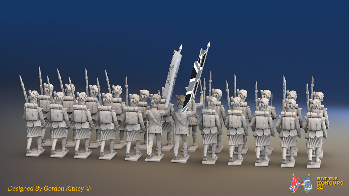 Napoleonic Scottish Highland Battalion March Attack - Kilts - 24 figures, rear view
