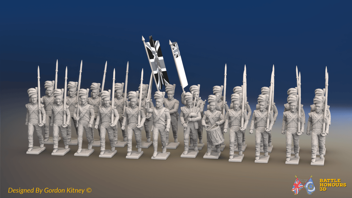 Napoleonic Scottish Highland Battalion March Attack - Trousers - 24 figures, front view