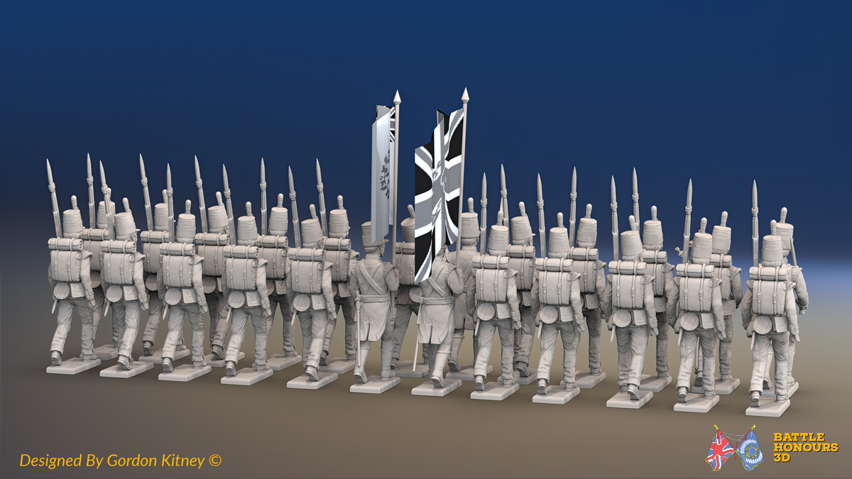 Napoleonic Scottish 71st Highland Light Infantry Battalion March Attack - Tartan-Band Shako - 24 figures, rear view