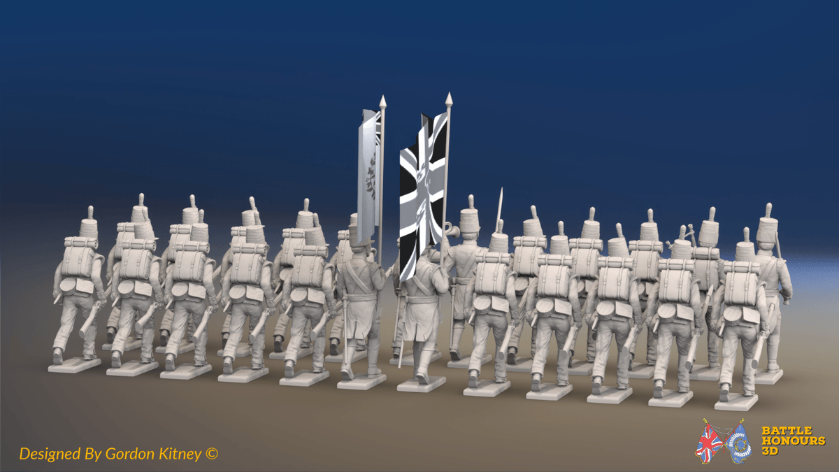 Napoleonic Scottish 71st Highland Light Infantry Battalion Treble Time - Tartan-Band Shako - 24 figures, rear view