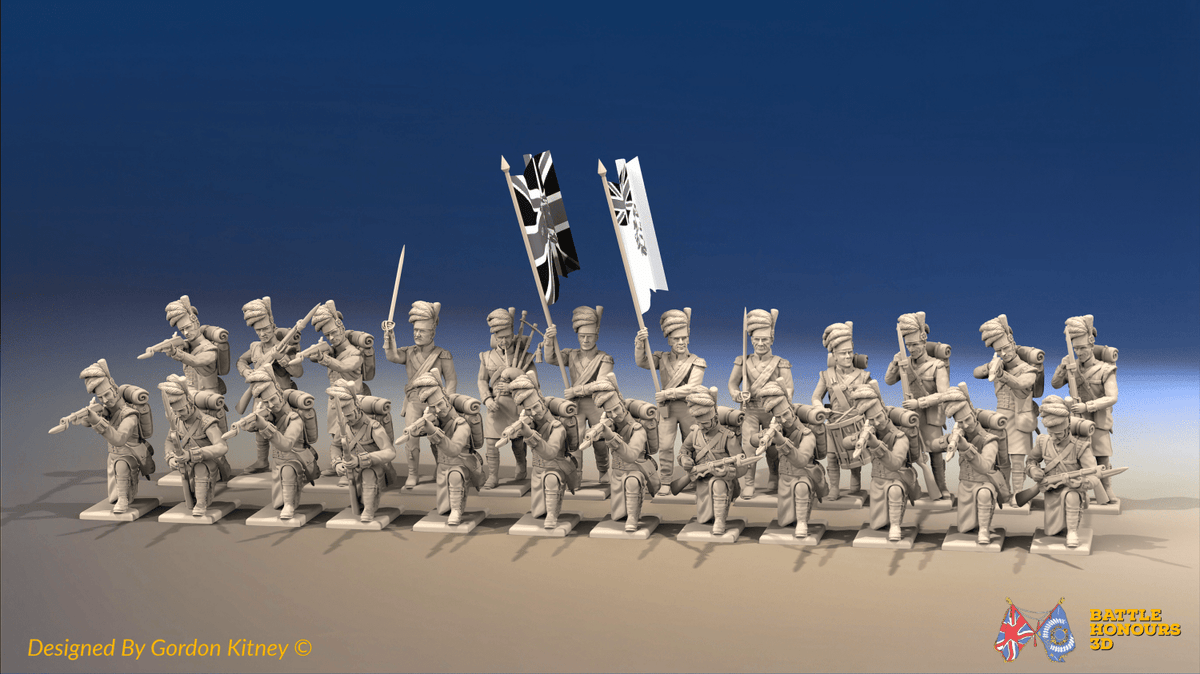 Napoleonic Scottish Battalion Firing Line - 24 figures, front view