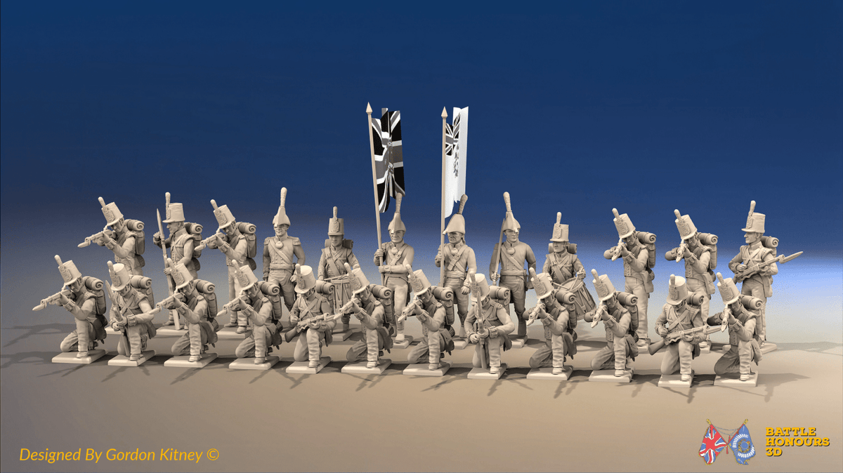 Napoleonic British Line Infantry Battalion Firing Line - Shako - 24 figures, front view
