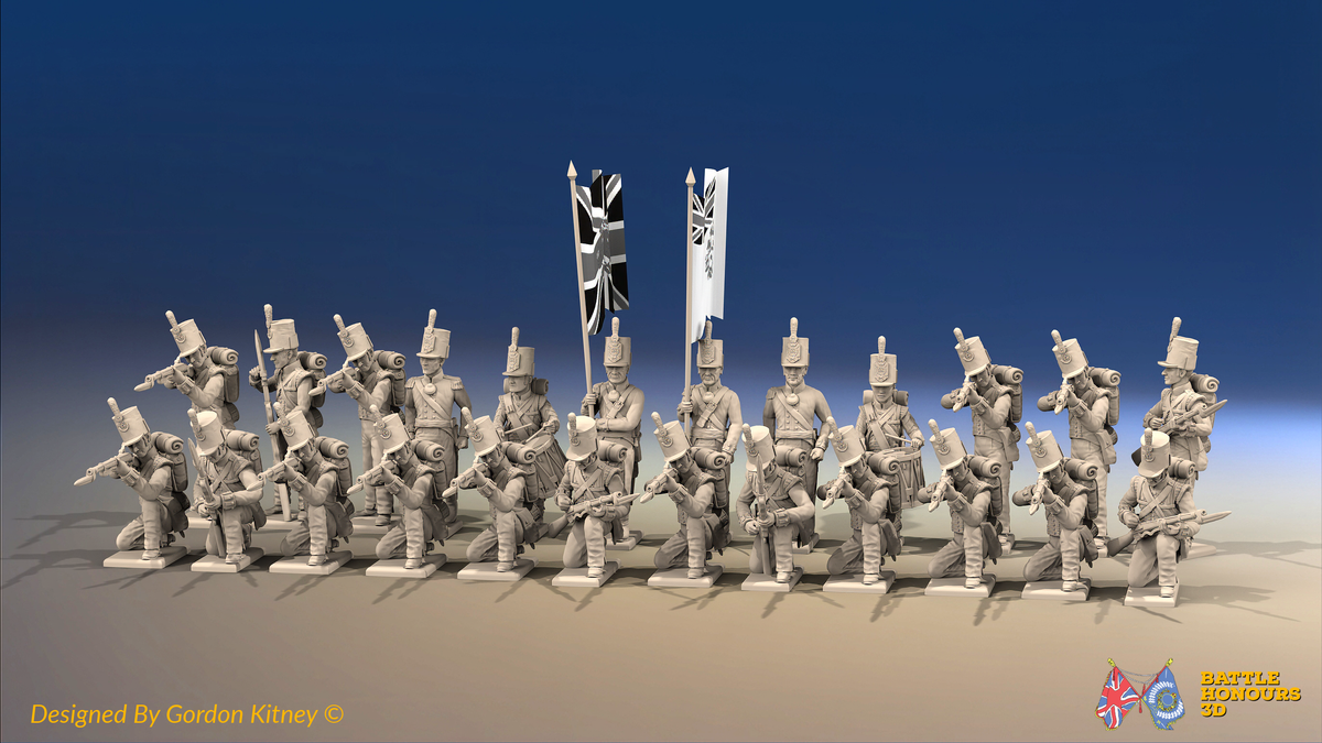 Napoleonic British Light Infantry Battalion Firing Line - Stovepipe Shako - 24 figures, front view