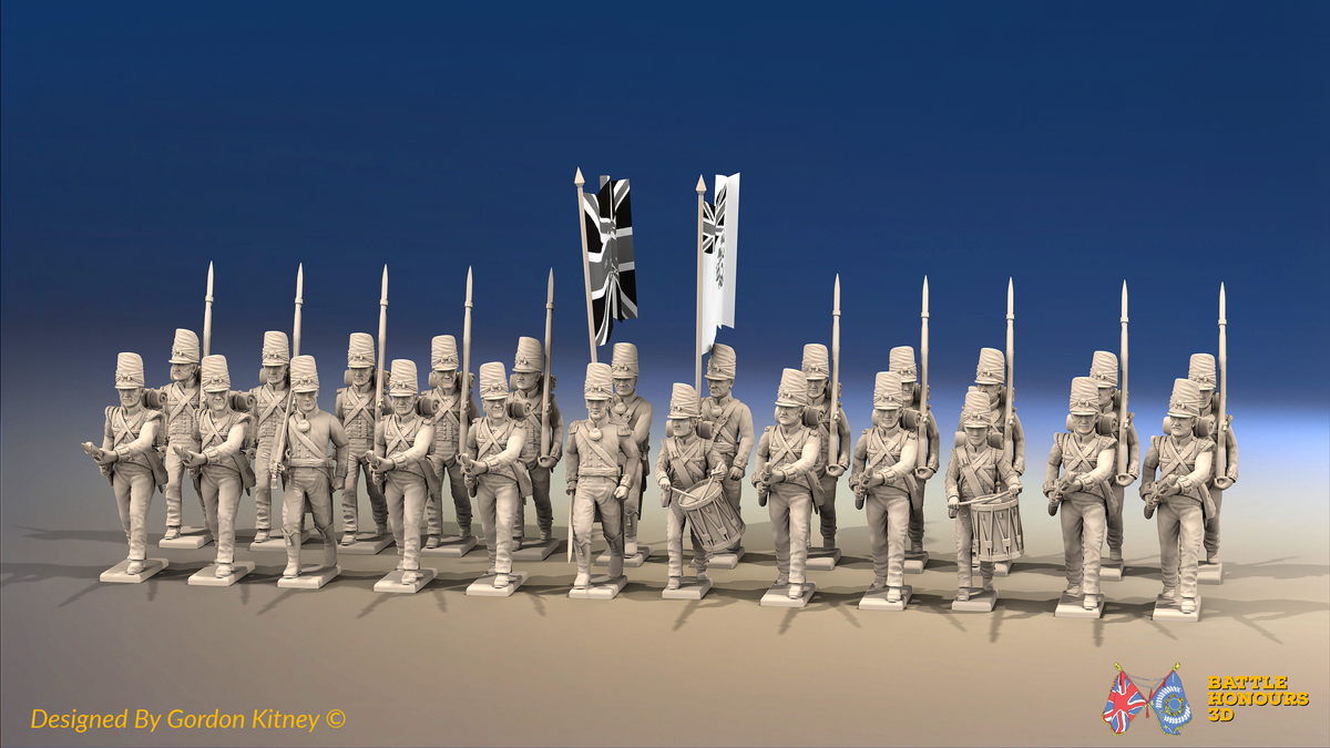 Napoleonic British Line Infantry Battalion Advancing - Covered Belgic Shako - 24 figures, front view