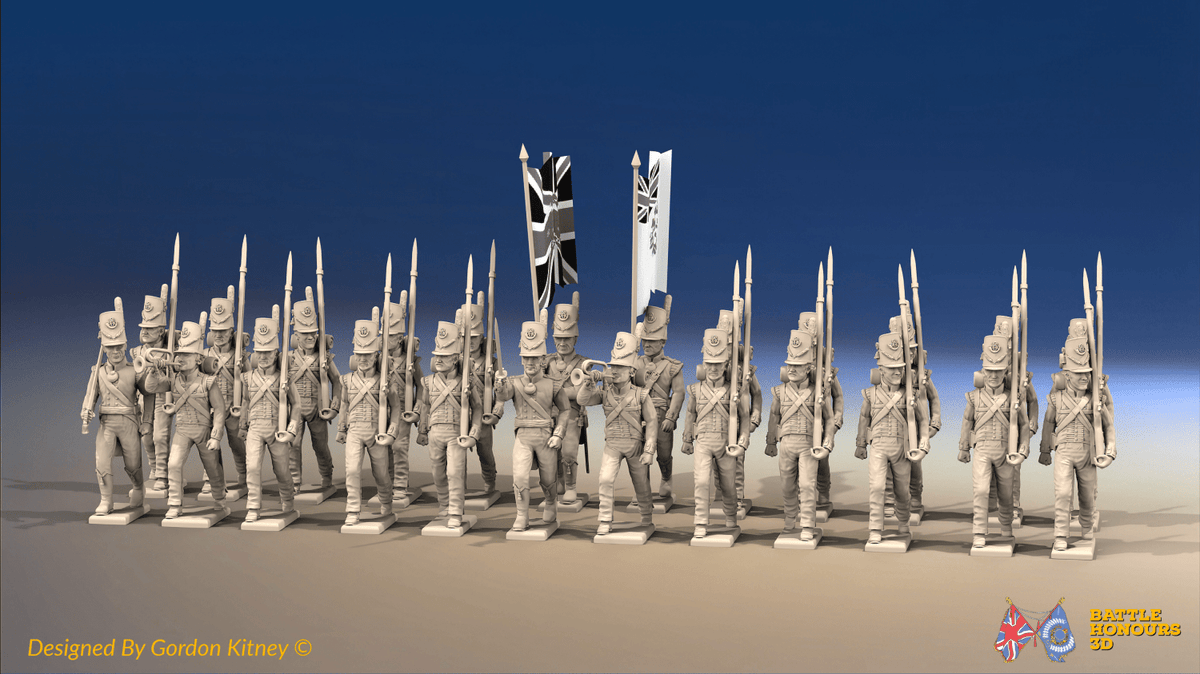Napoleonic British Light Infantry Battalion March Attack - Belgic Shako - 24 figures, front view