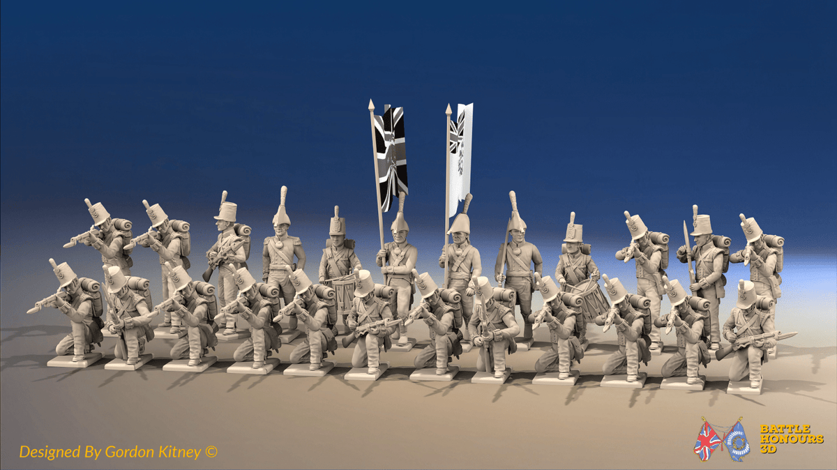 Napoleonic British Light Infantry Battalion Firing Line - Shako - 24 figures, front view