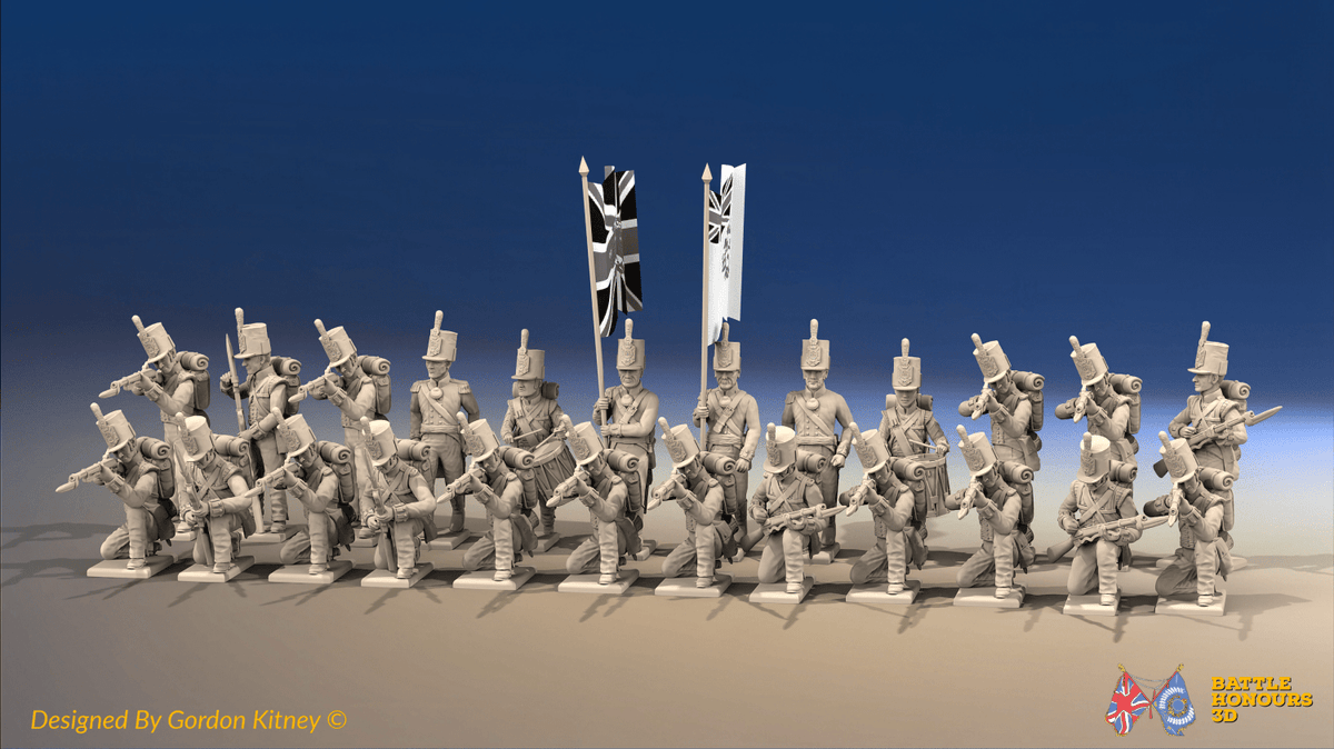 Napoleonic British Line Infantry Battalion Firing Line - Stovepipe Shako - 24 figures, front view