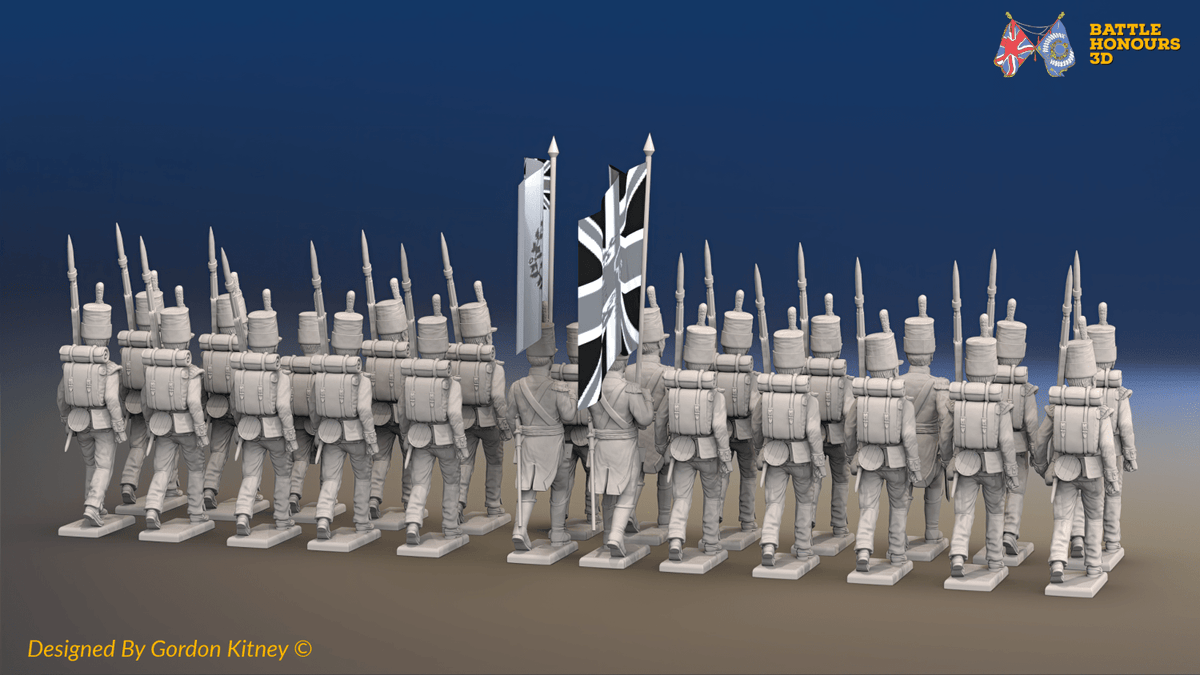 Napoleonic British Line Infantry Battalion March Attack - Stovepipe Shako - 24 figures, rear view