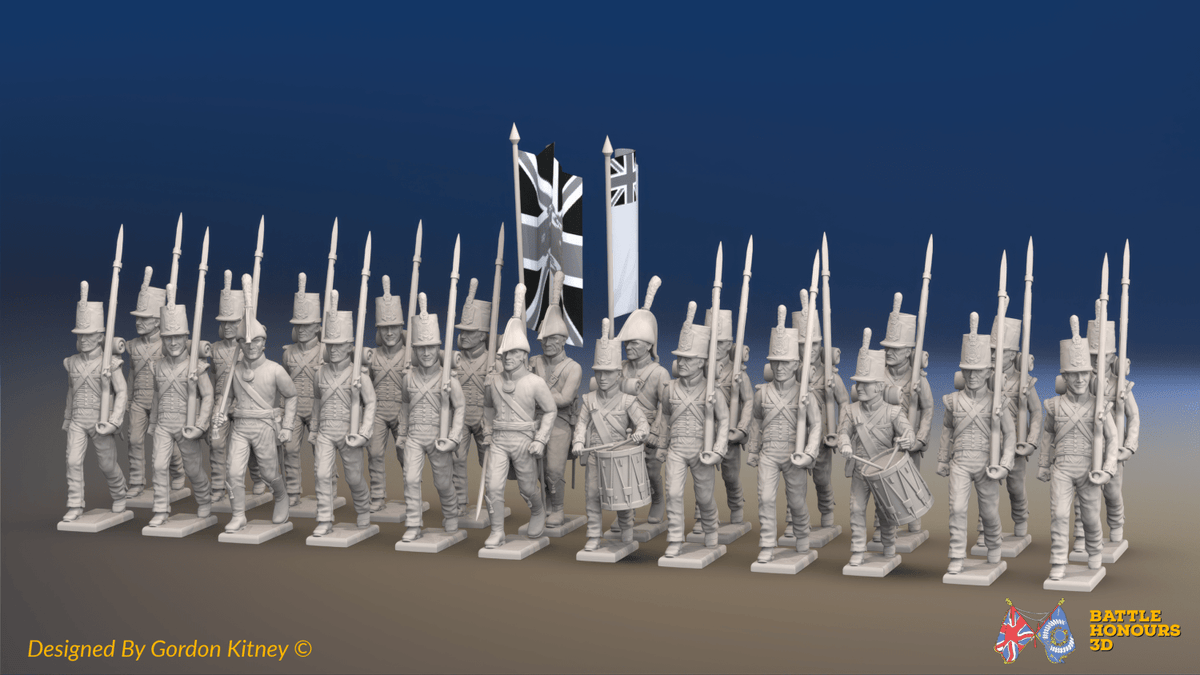 Napoleonic British Line Infantry Battalion March Attack - Shako - 24 figures, front view
