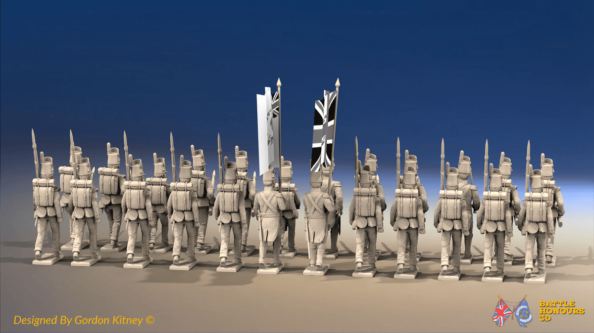 Napoleonic British Infantry Battalion - Belgic Shakos, Advancing - 24 figures, rear view