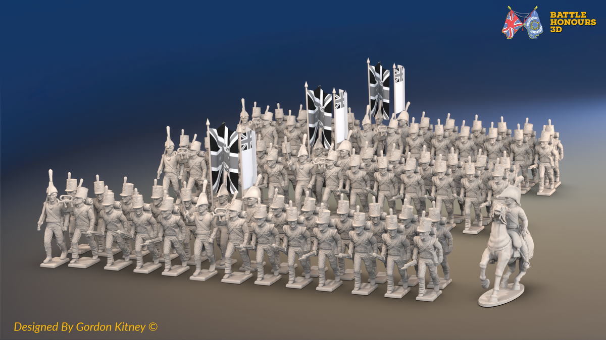 Napoleonic British Light Infantry Brigade Treble Time - 72 infantry and mounted commander, front view