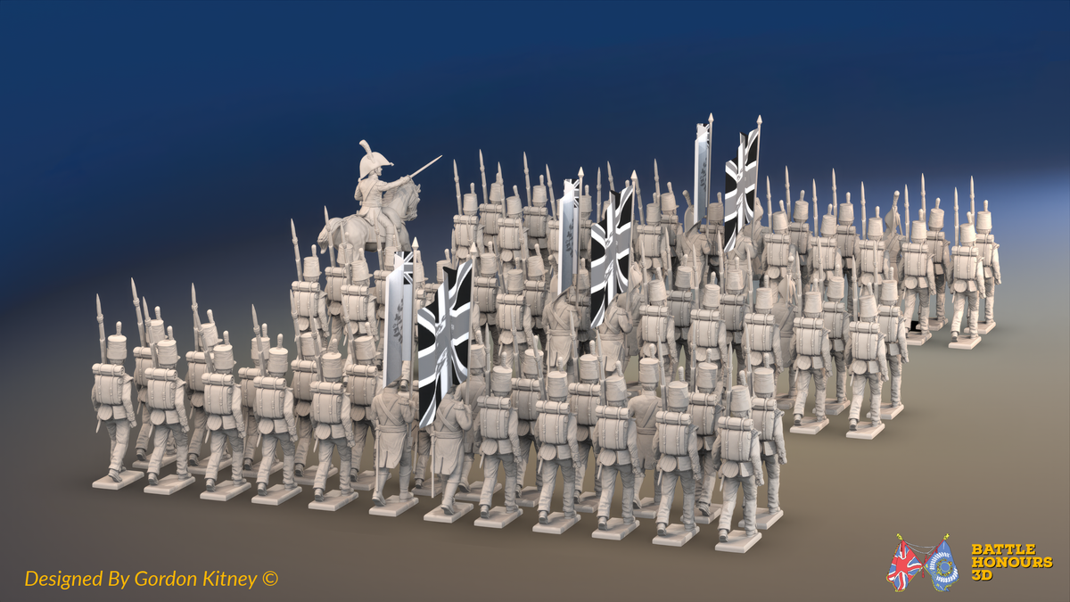 Napoleonic British Line Infantry Brigade March Attack - 72 infantry and mounted commander, rear view
