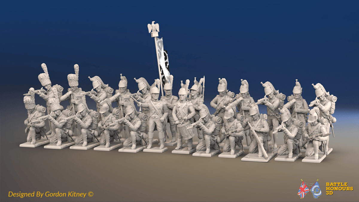 Napoleonic French Foot Dragoons Battalion Firing Line - Bearskin - 24 figures, front view
