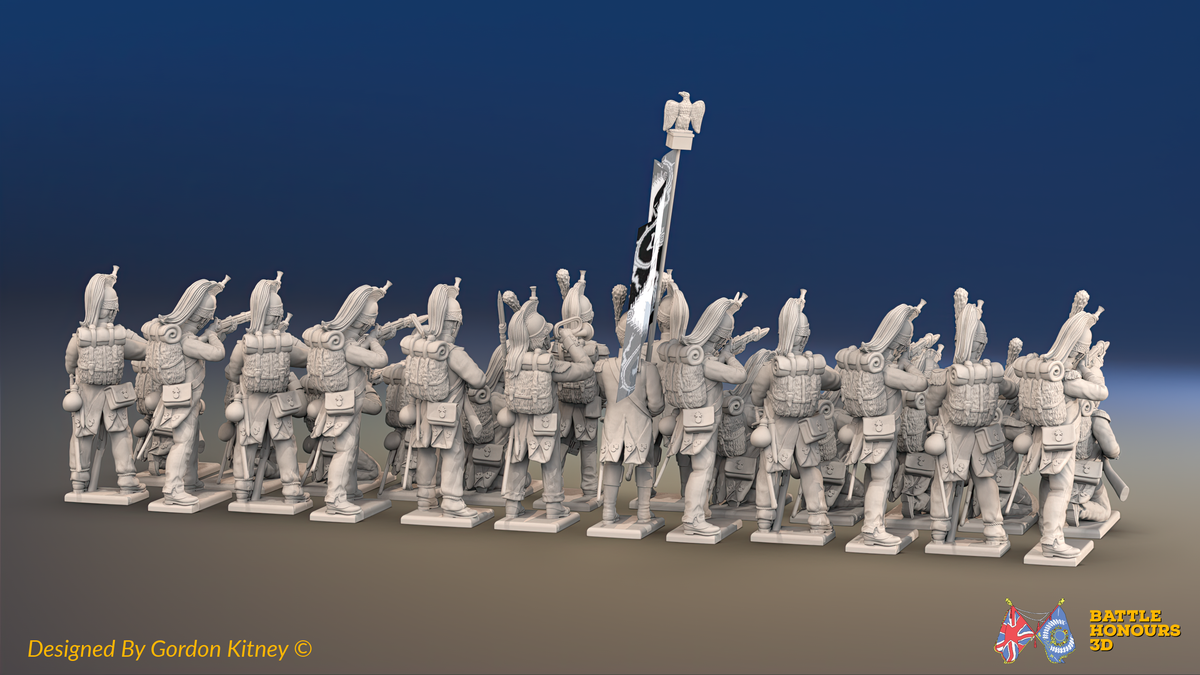 Napoleonic French Foot Dragoons Battalion Firing Line - Plumed Helmet - 24 figures, rear view