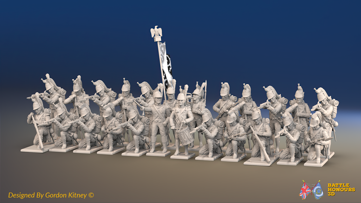 Napoleonic French Foot Dragoons Battalion Firing Line - Plumed Helmet, Gaiters - 24 figures, front view