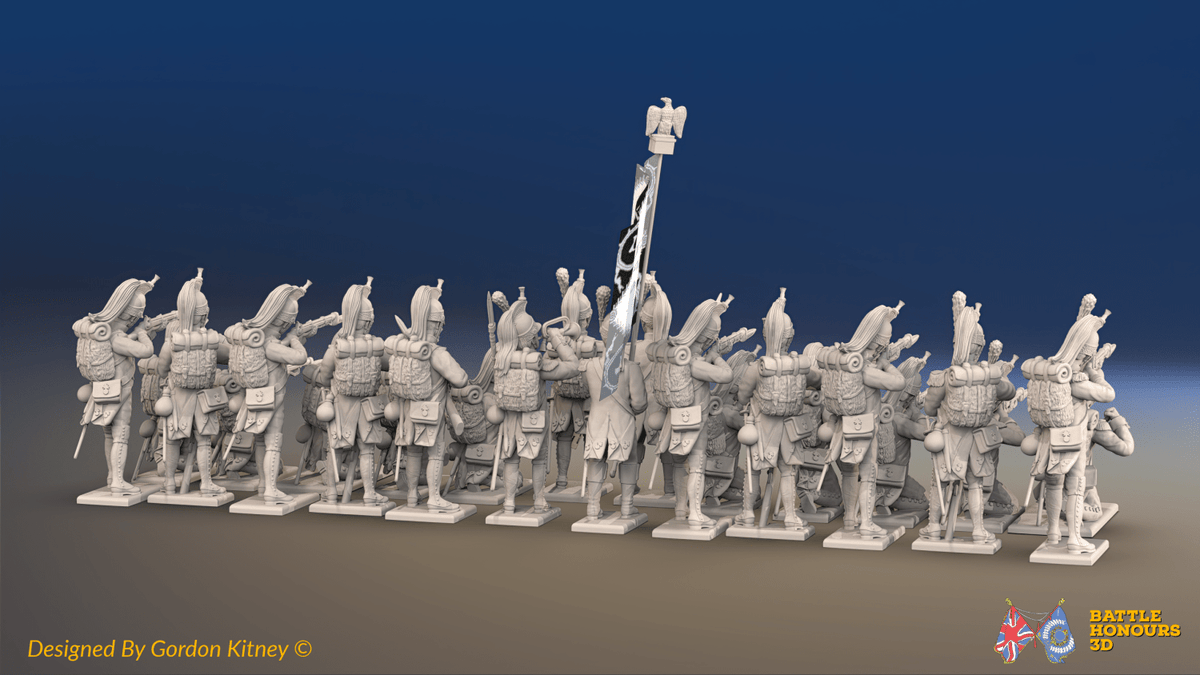 Napoleonic French Foot Dragoons Battalion Firing Line - Plumed Helmet, Gaiters - 24 figures, rear view