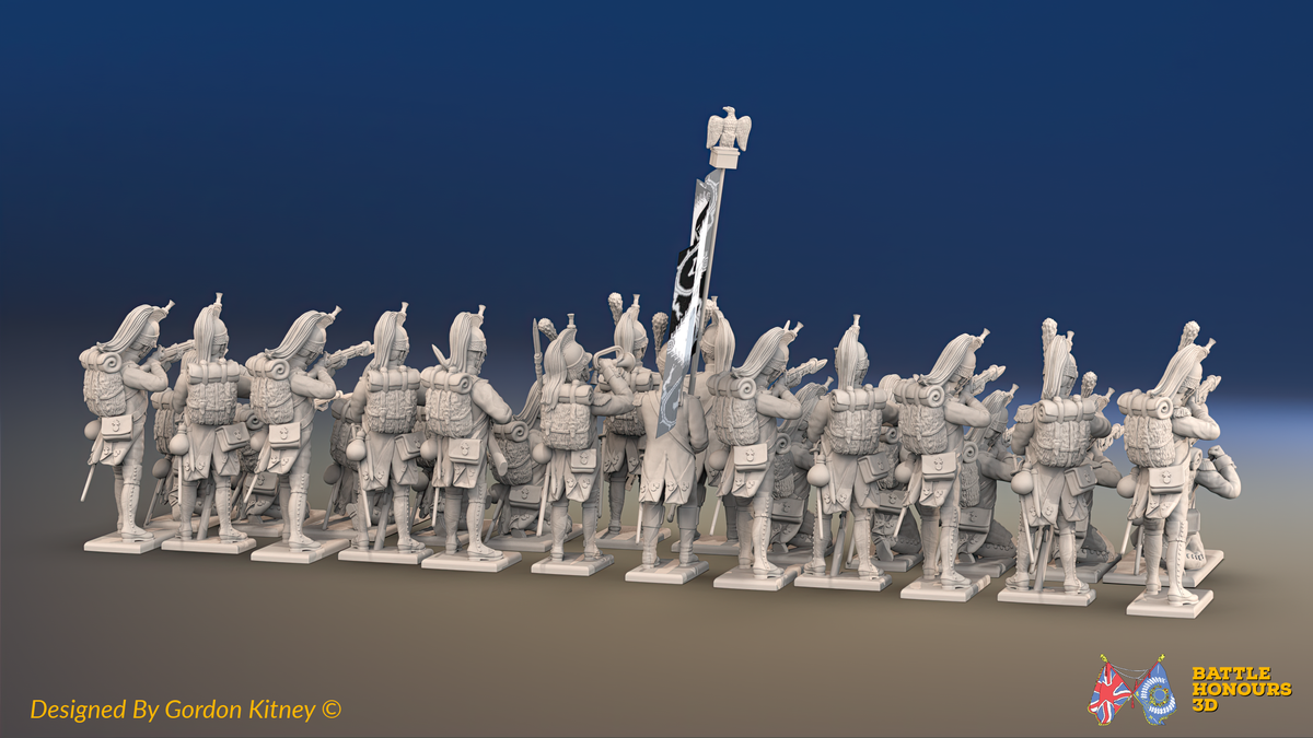 Napoleonic French Foot Dragoons Battalion Firing Line - Plumed Helmet, Gaiters - 24 figures, rear view
