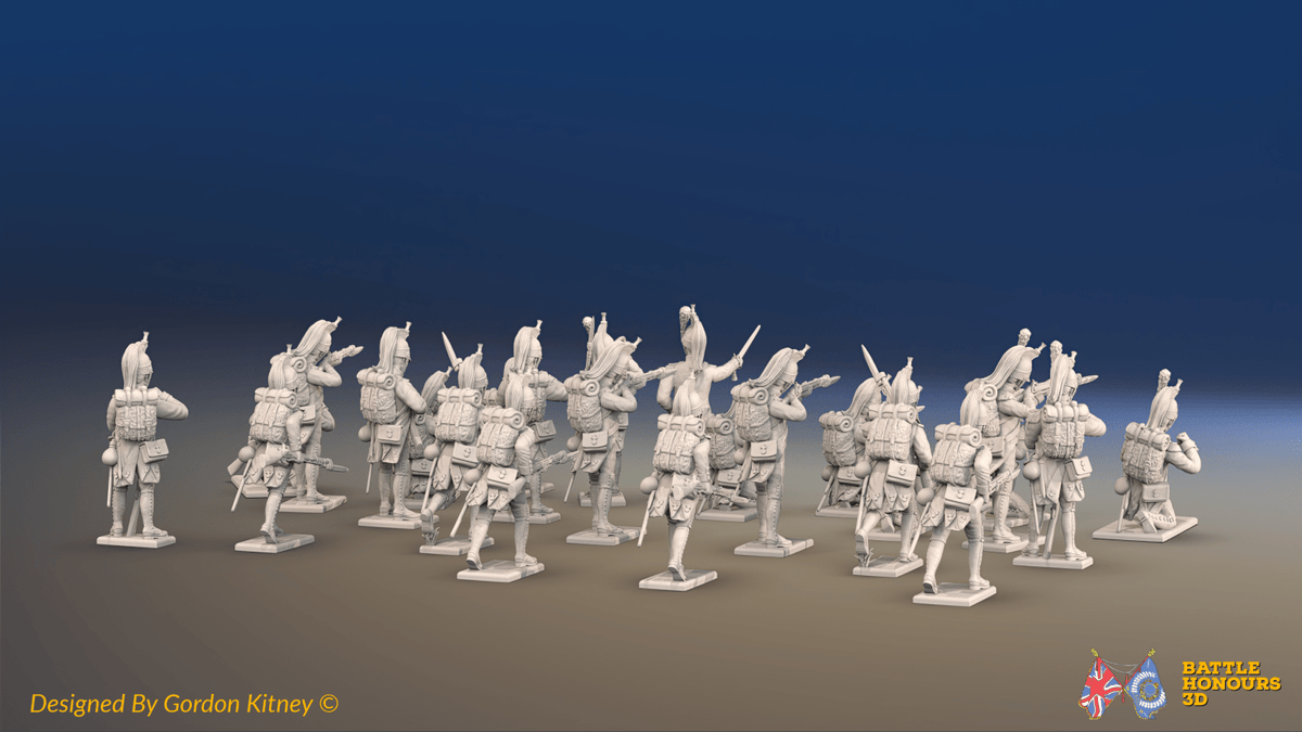 Napoleonic French Foot Dragoons Battalion Skirmishing - Plumed Helmet - 24 figures, rear view