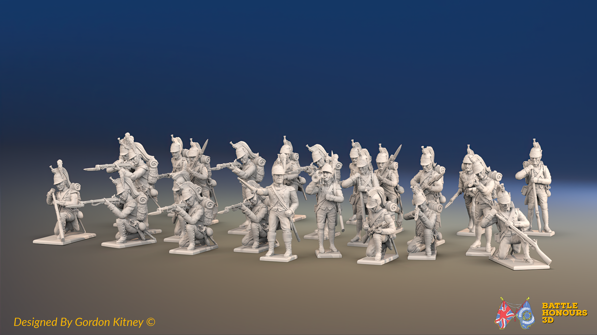Napoleonic French Foot Dragoons Battalion Skirmishing - Plumed Helmet, Gaiters - 24 figures, front view