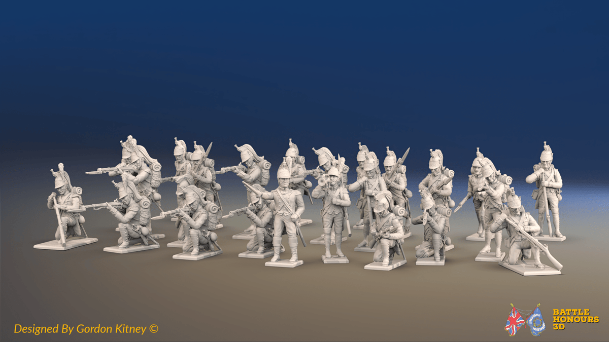 Napoleonic French Foot Dragoons Battalion Skirmishing - Plumed Helmet, Gaiters - 24 figures, front view
