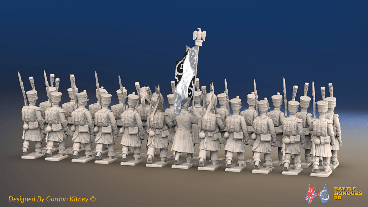 Napoleonic French Battalion - Shakos, Greatcoats and Bearskin Command - 24 figures, rear view
