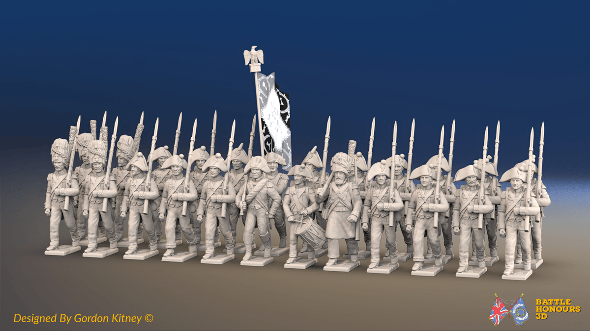 Napoleonic French Battalion - Bicornes, Bearskins and Jackets - 24 figures, front view