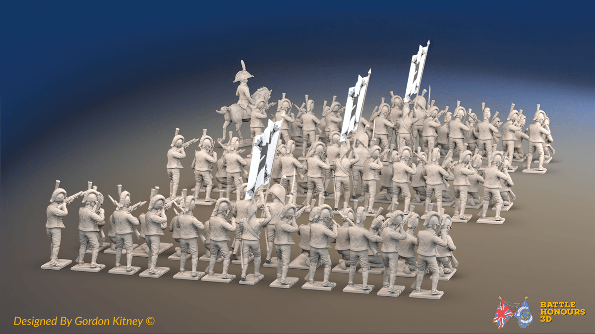 Napoleonic Spanish Cazadores Regiment Firing Line - Gaiters - 72 infantry and mounted commander, rear view
