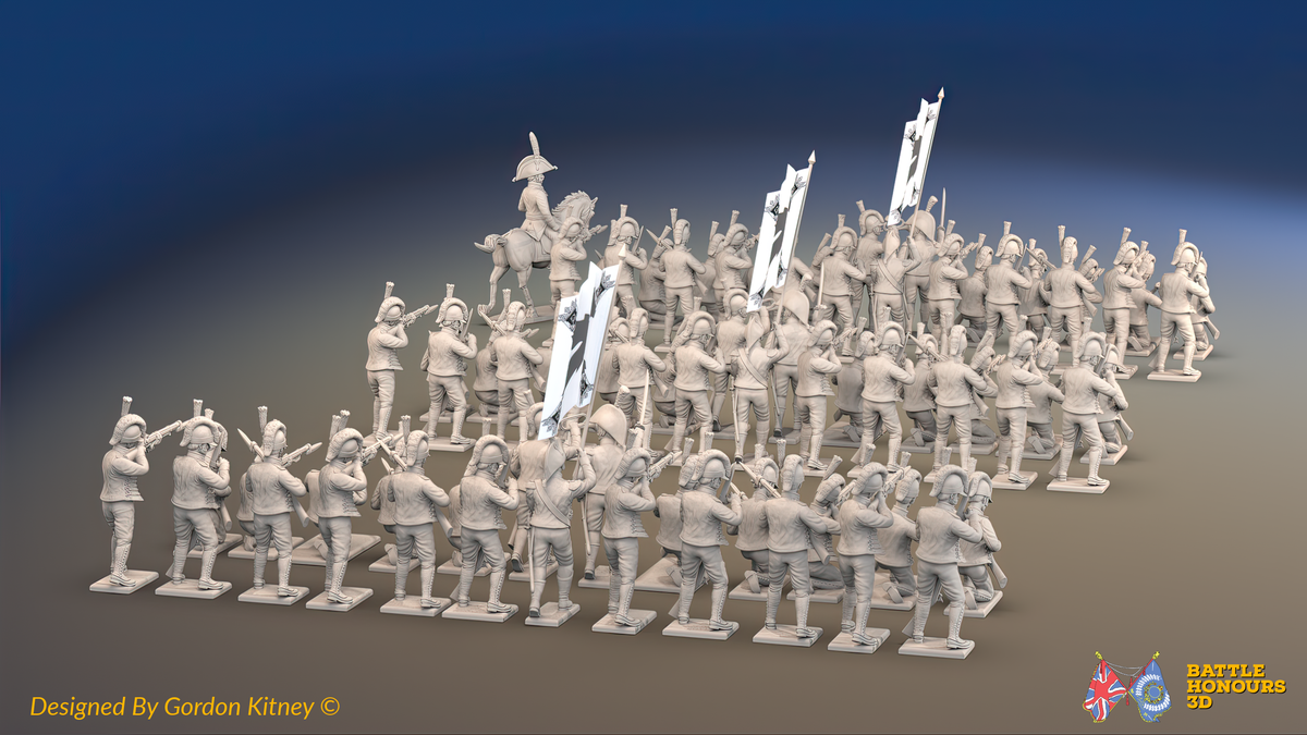 Napoleonic Spanish Cazadores Regiment Firing Line - Gaiters - 72 infantry and mounted commander, rear view