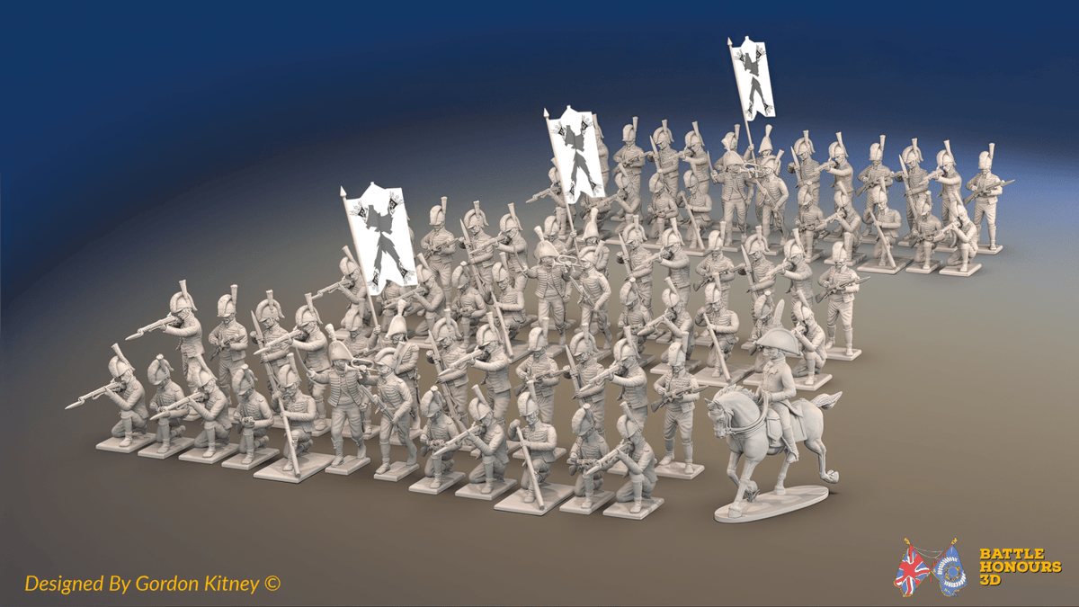 Napoleonic Spanish Cazadores Regiment Firing Line - Sandals - 72 infantry and mounted commander, front view