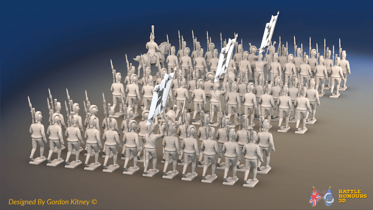 Napoleonic Spanish Cazadores Regiment March Attack - Gaiters - 72 infantry and mounted commander, rear view