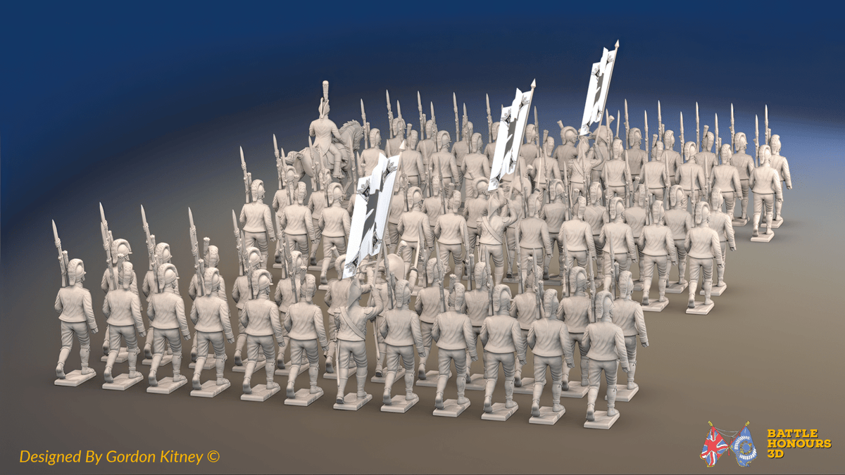 Napoleonic Spanish Cazadores Regiment March Attack - Sandals - 72 infantry and mounted commander, rear view