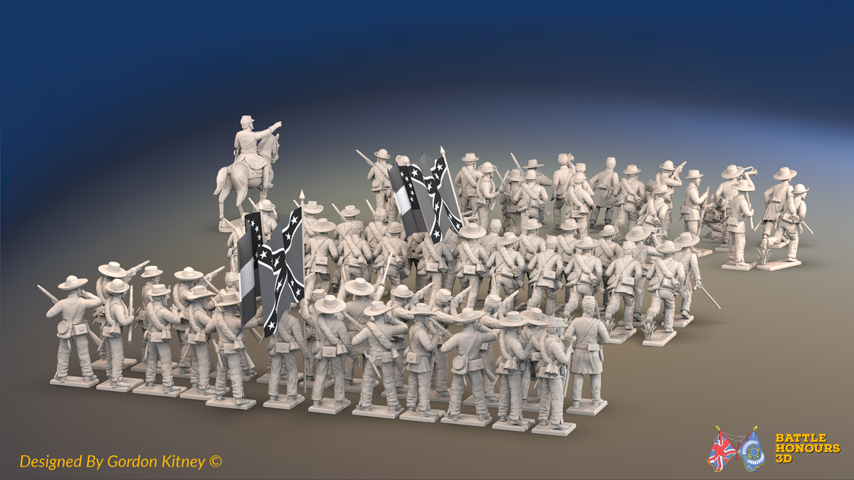 ACW Confederate Mixed Infantry Brigade - 72 infantry and mounted commander, rear view
