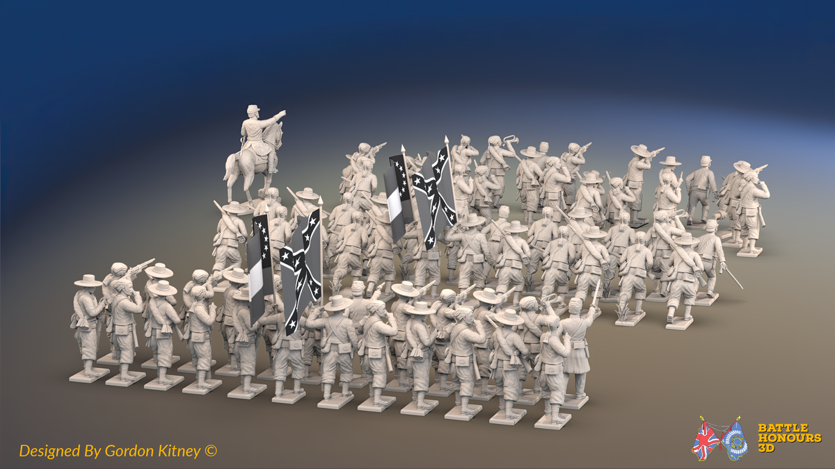 ACW Confederate Mixed Zouave Brigade - 72 infantry and mounted commander, rear view