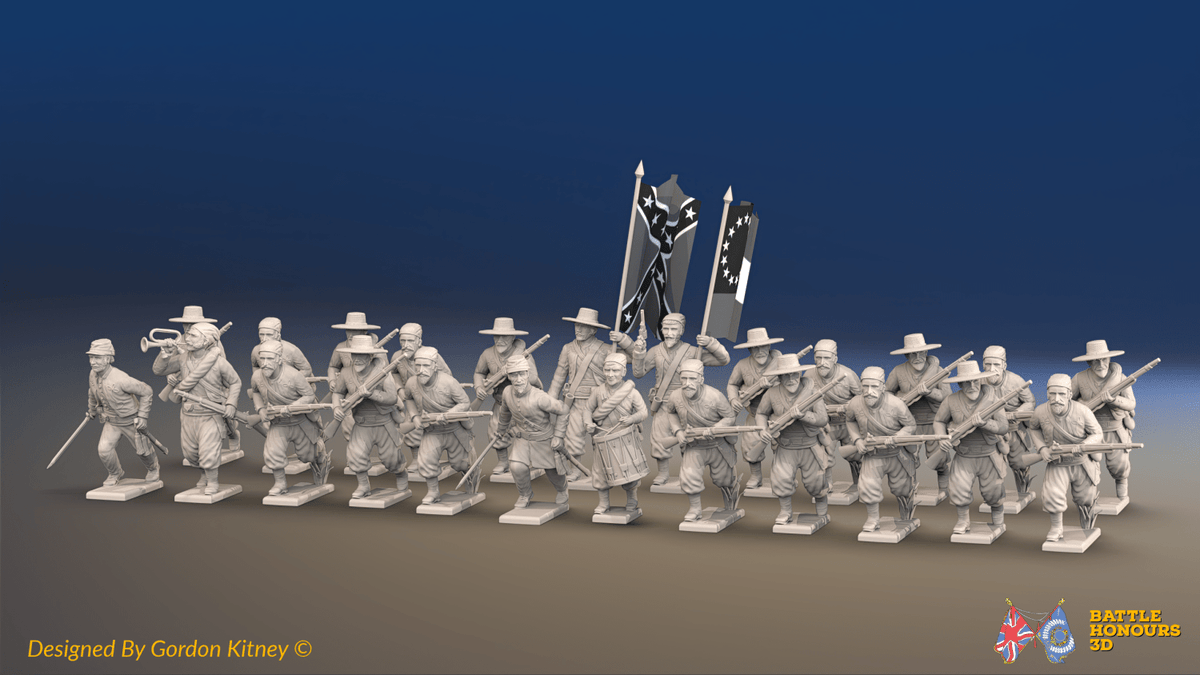 ACW Confederate Zouave Infantry Battalion Advancing - 24 Figures, front view