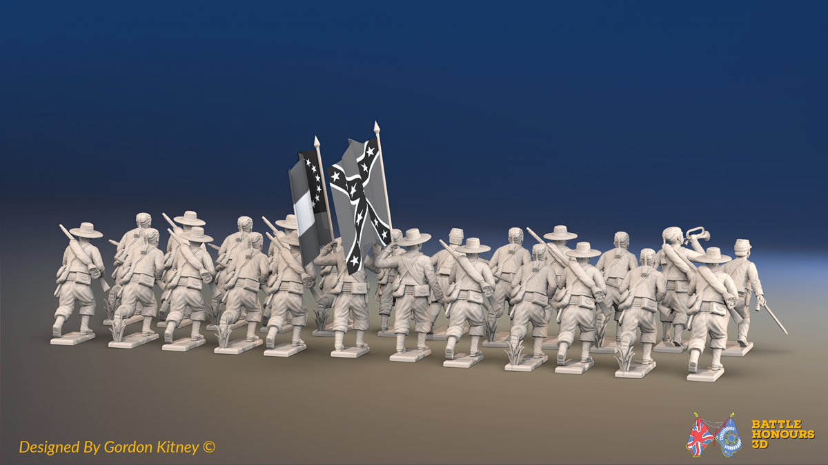 ACW Confederate Zouave Infantry Battalion Advancing - 24 Figures, rear view