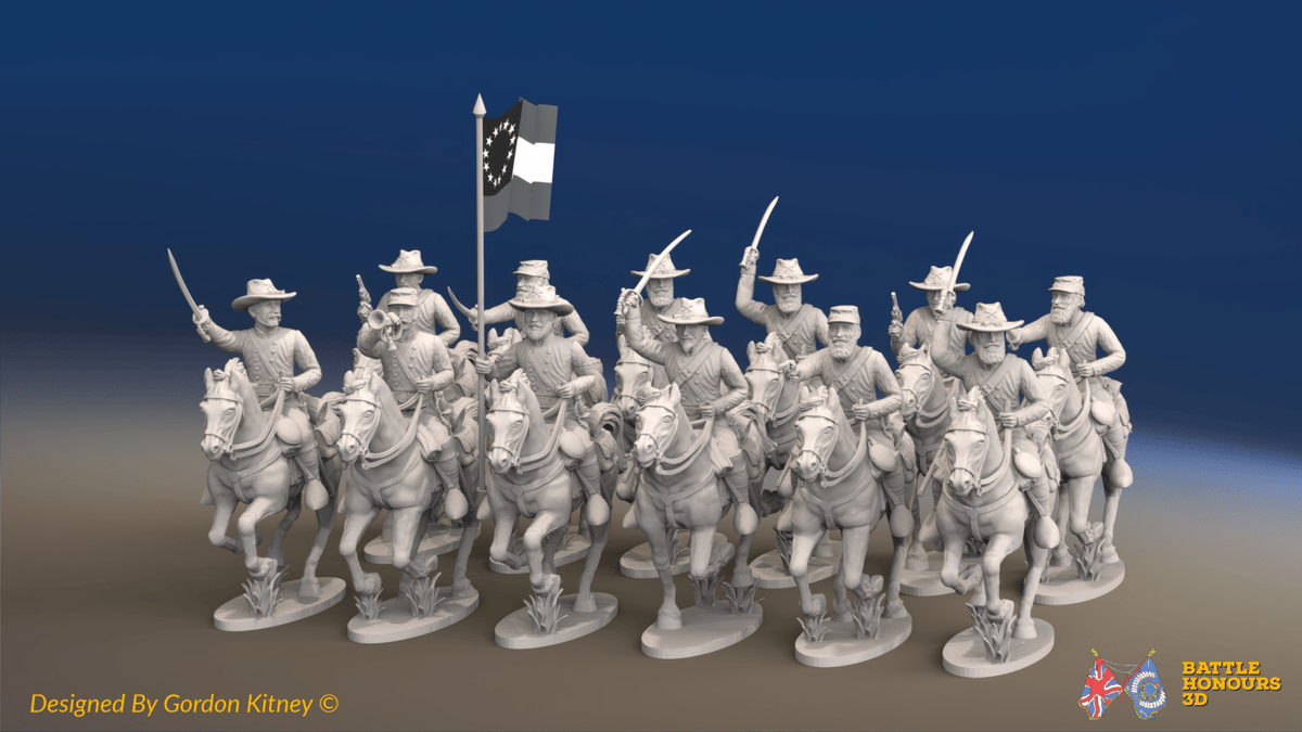 ACW Confederate Cavalry Regiment - Galloping - 12 mounted figures, front view