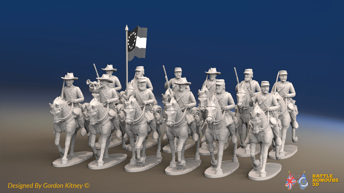 ACW Confederate Cavalry Regiment - Trotting - 12 mounted figures, front view