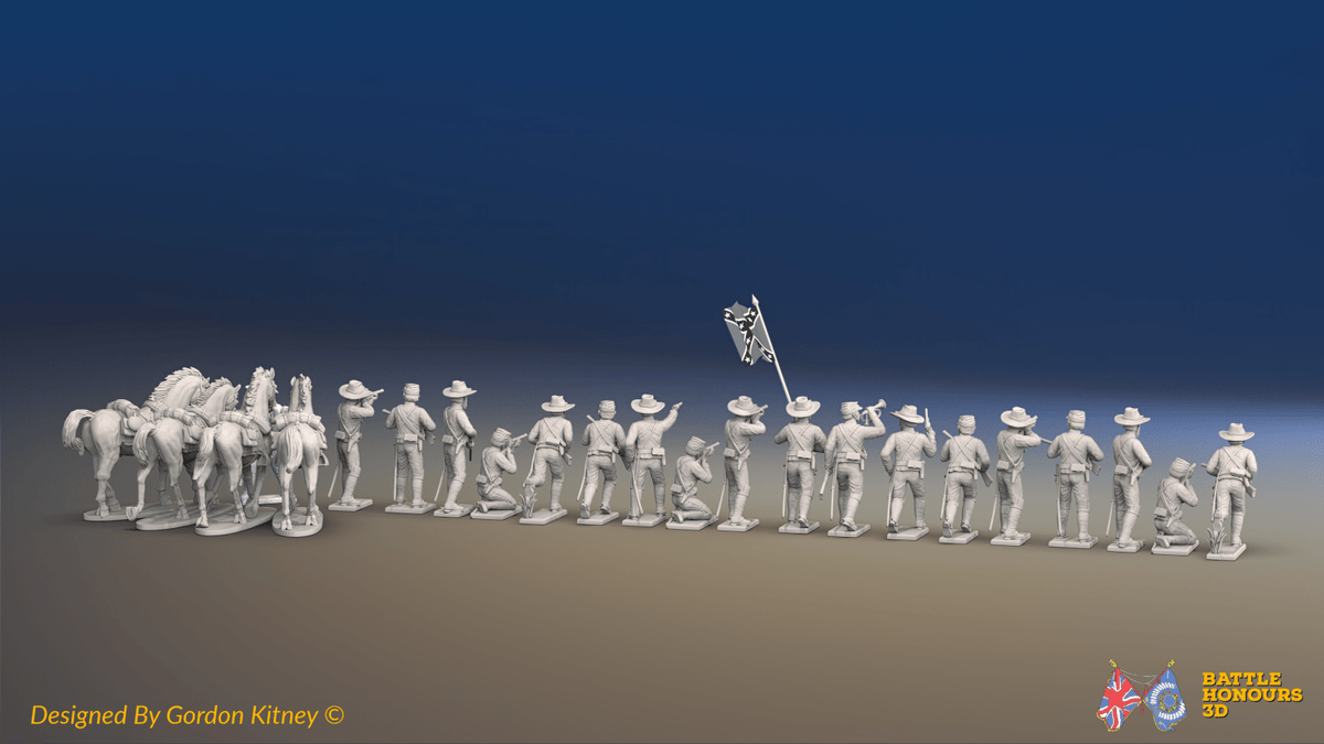 ACW Confederate Dismounted Cavalry - 19 figures and 4 horses, rear view