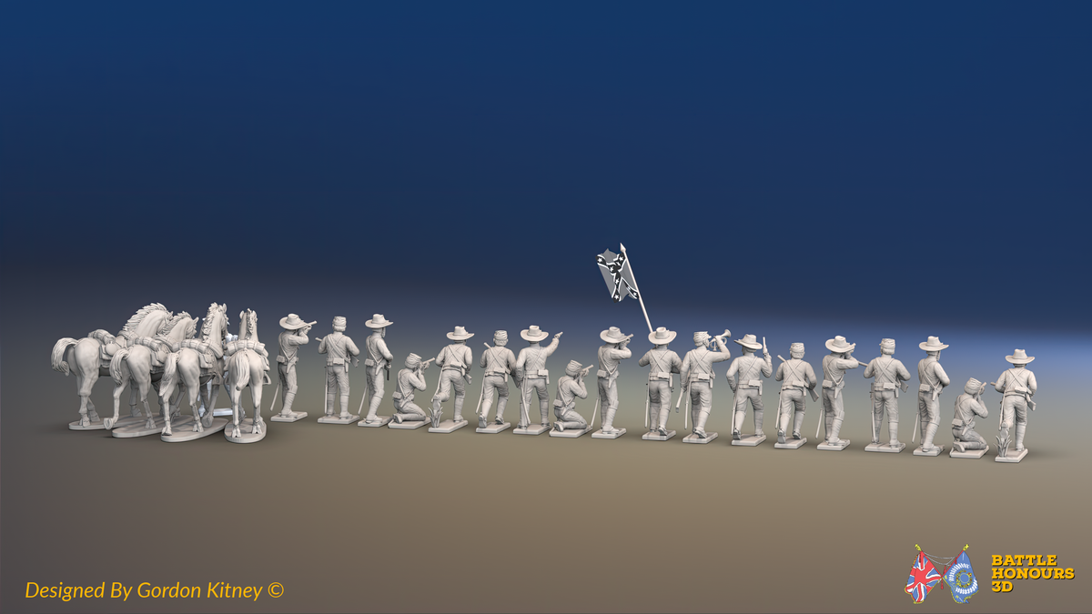 ACW Confederate Dismounted Cavalry - 19 figures and 4 horses, rear view