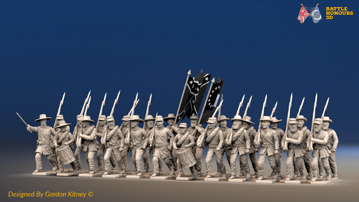 ACW Confederate Infantry Battalion at Right Shoulder Shift - 24 Figures, front view