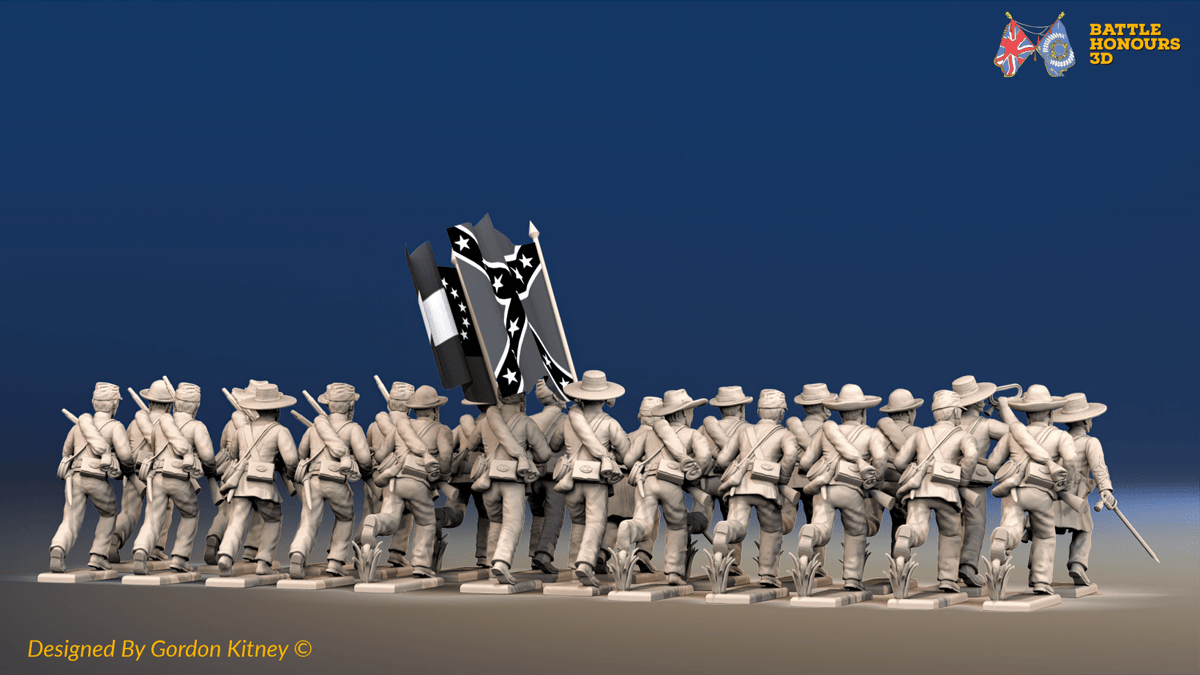 ACW Confederate Infantry Battalion Advancing - 24 Figures, rear view