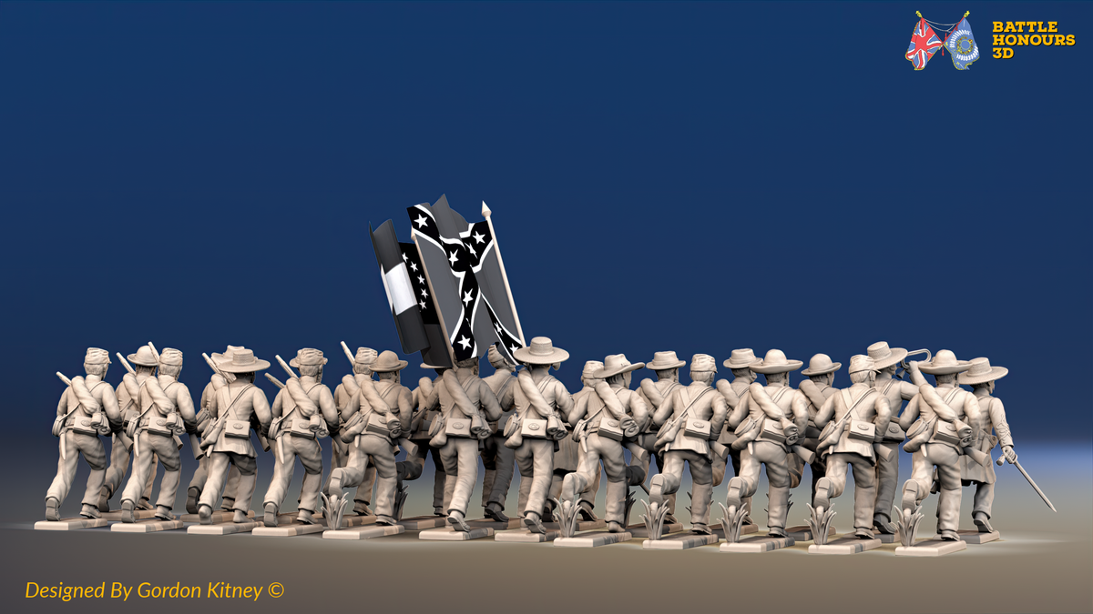 ACW Confederate Infantry Battalion Advancing - 24 Figures, rear view