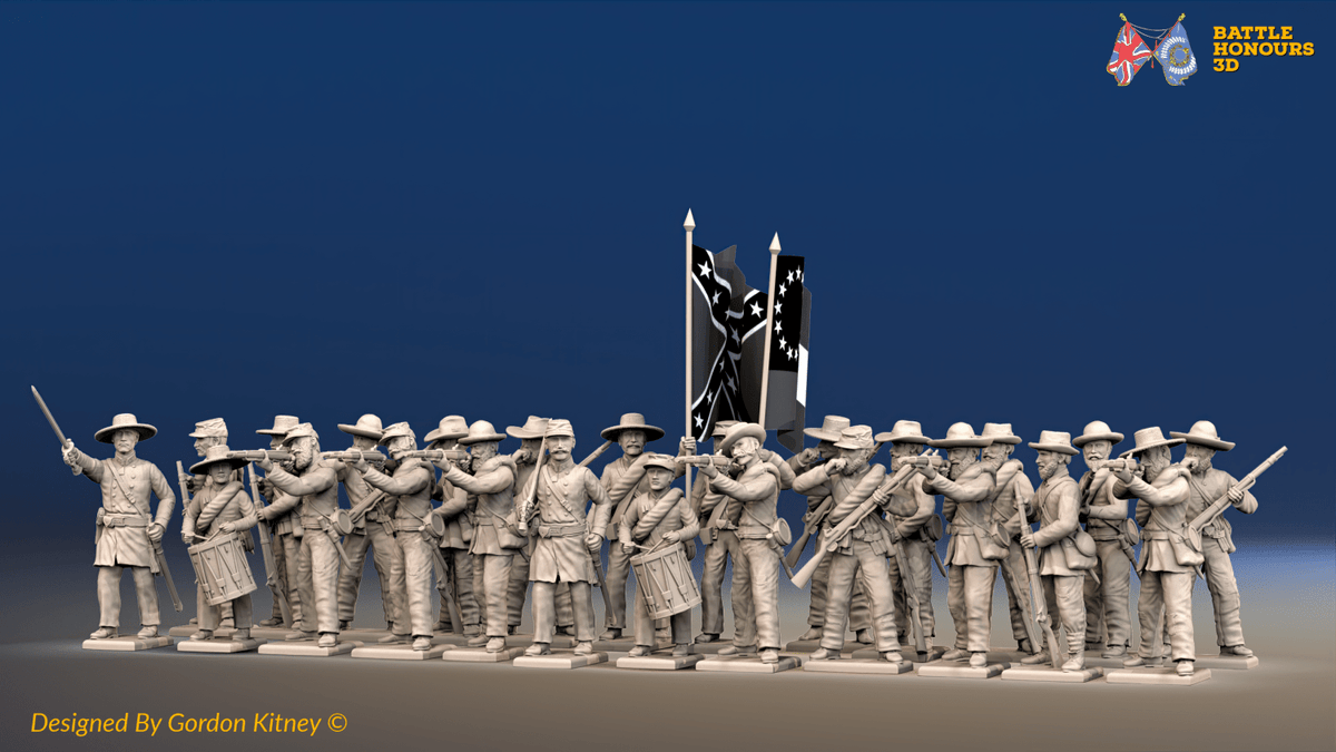 ACW Confederate Infantry Battalion Firing Line - 24 Figures, front view